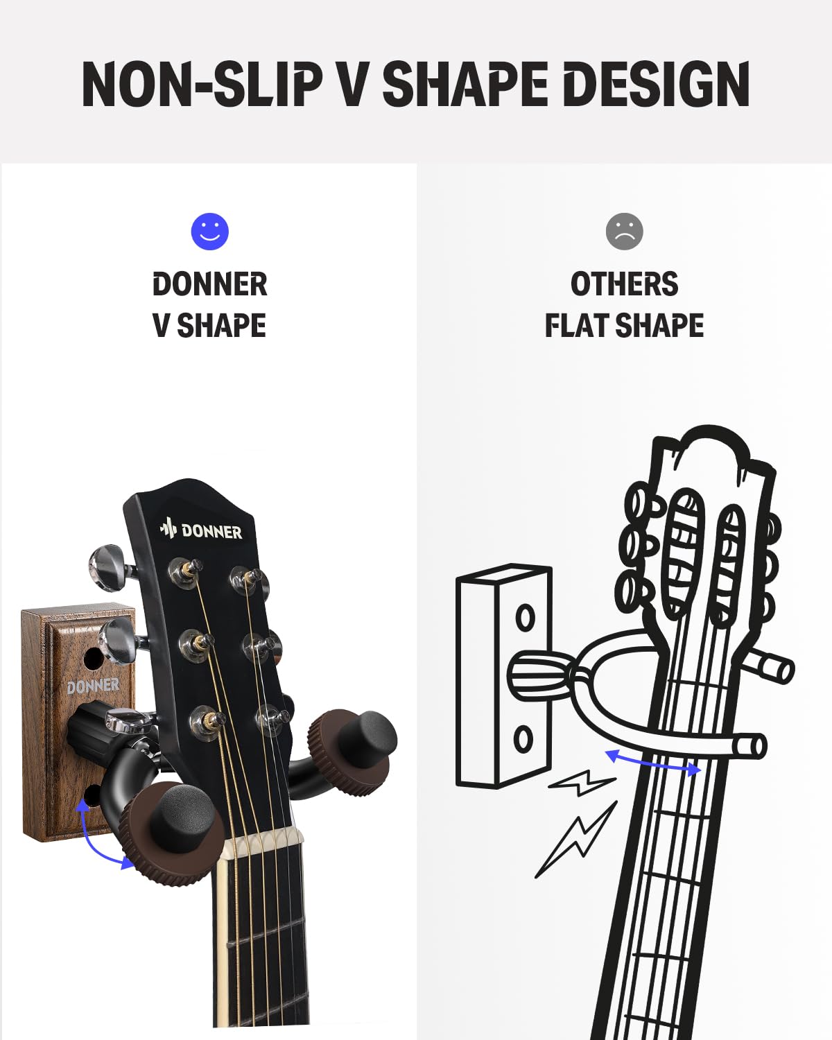 Donner Guitar Wall Mount, 3 Pack Guitar Wall Hanger, Black Walnut Guitar Hanger Wall Hook Holder Stand for Acoustic Electric Bas